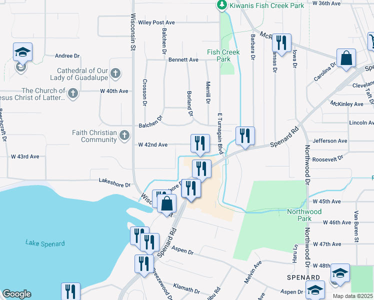 map of restaurants, bars, coffee shops, grocery stores, and more near 2834 West 42nd Avenue in Anchorage