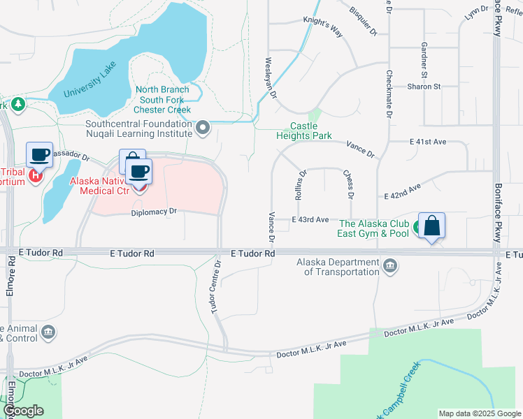 map of restaurants, bars, coffee shops, grocery stores, and more near 4232 Vance Drive in Anchorage
