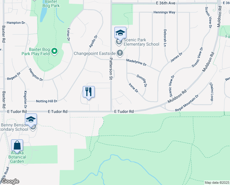 map of restaurants, bars, coffee shops, grocery stores, and more near 4240 Ambler Cir in Anchorage