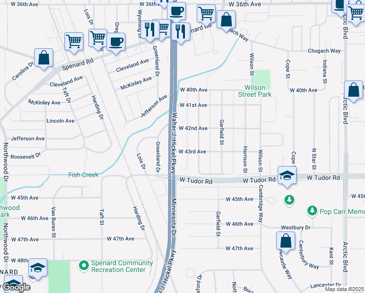 map of restaurants, bars, coffee shops, grocery stores, and more near 4263 Minnesota Drive in Anchorage