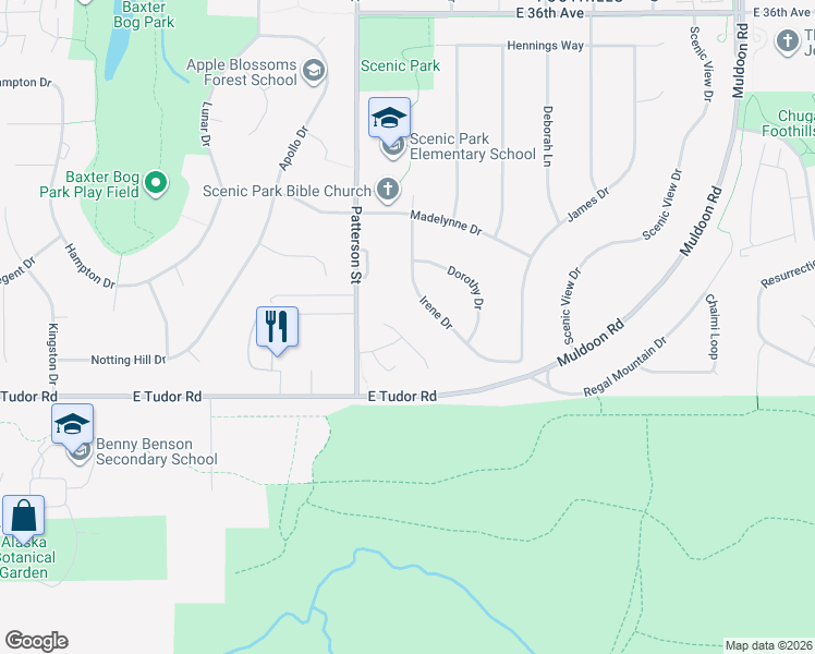 map of restaurants, bars, coffee shops, grocery stores, and more near 4261 Ambler Cir in Anchorage