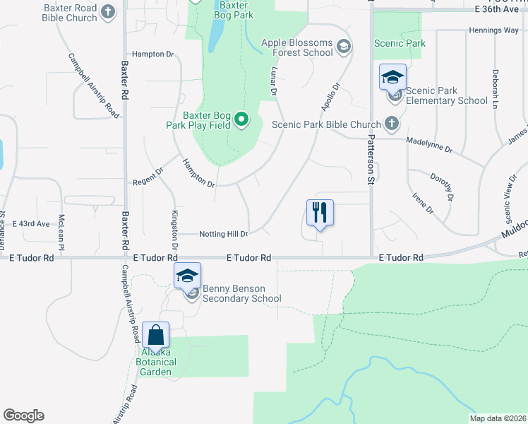 map of restaurants, bars, coffee shops, grocery stores, and more near 4261 Chelsea Way in Anchorage