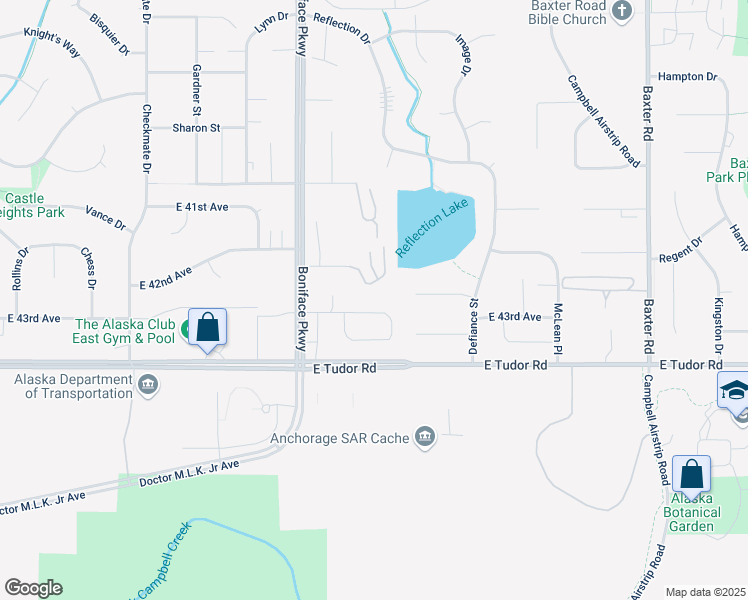 map of restaurants, bars, coffee shops, grocery stores, and more near 5635 East 43rd Avenue in Anchorage