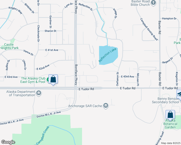 map of restaurants, bars, coffee shops, grocery stores, and more near 5635 East 43rd Avenue in Anchorage