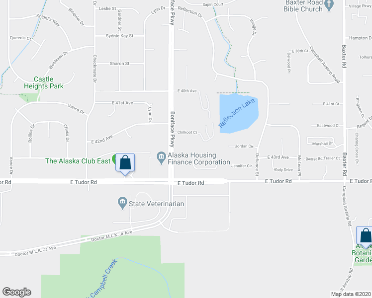 map of restaurants, bars, coffee shops, grocery stores, and more near 5555 East 43rd Avenue in Anchorage