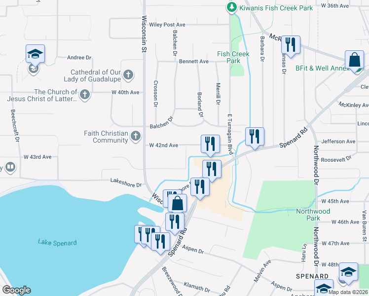 map of restaurants, bars, coffee shops, grocery stores, and more near 2928 West 42nd Avenue in Anchorage