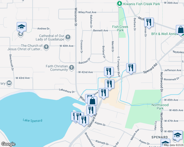 map of restaurants, bars, coffee shops, grocery stores, and more near 2928 West 42nd Avenue in Anchorage
