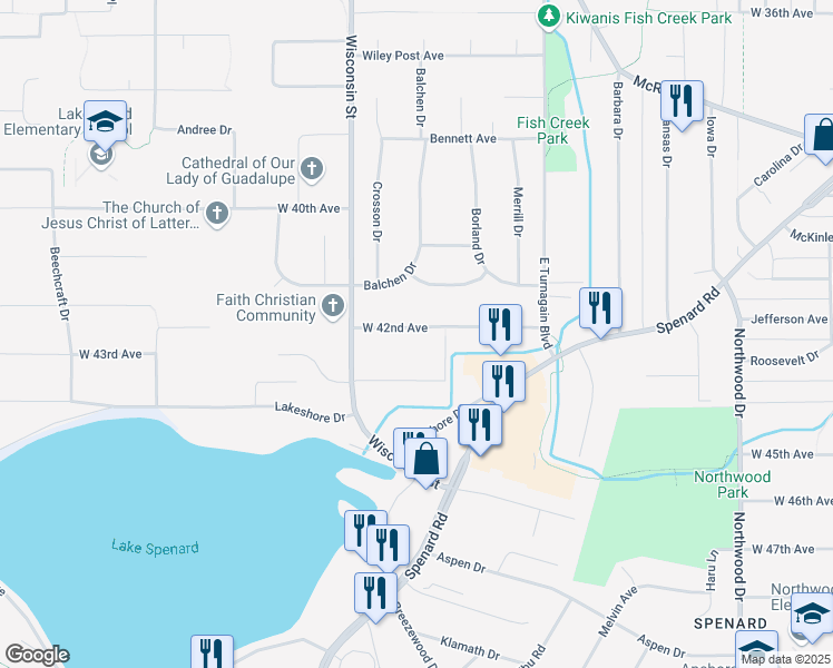 map of restaurants, bars, coffee shops, grocery stores, and more near 2928 West 42nd Avenue in Anchorage