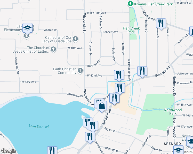 map of restaurants, bars, coffee shops, grocery stores, and more near 3108 West 42nd Avenue in Anchorage