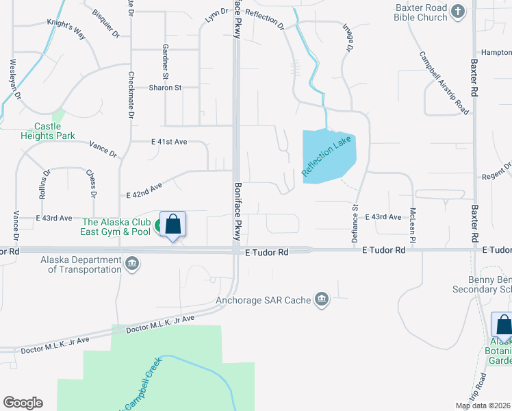map of restaurants, bars, coffee shops, grocery stores, and more near 5535 East 43rd Avenue in Anchorage