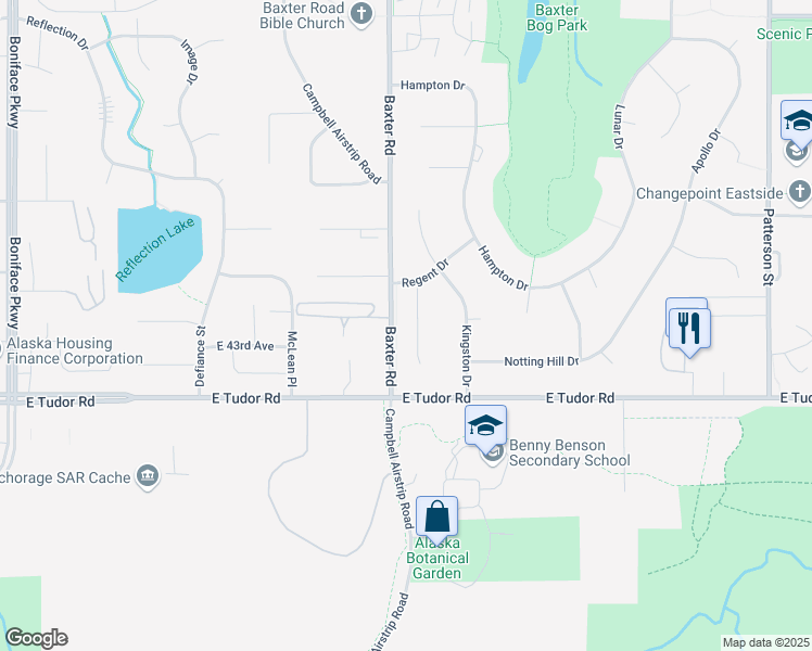 map of restaurants, bars, coffee shops, grocery stores, and more near 4206 Charing Cross Circle in Anchorage