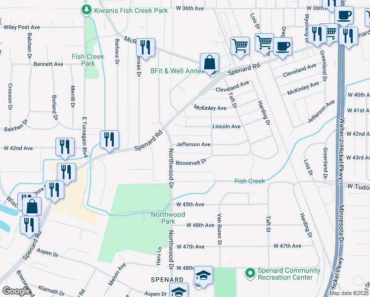 map of restaurants, bars, coffee shops, grocery stores, and more near 2310 Jefferson Avenue in Anchorage