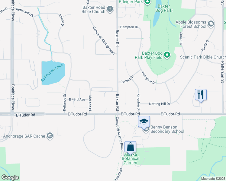 map of restaurants, bars, coffee shops, grocery stores, and more near 4220 Marshall Drive in Anchorage