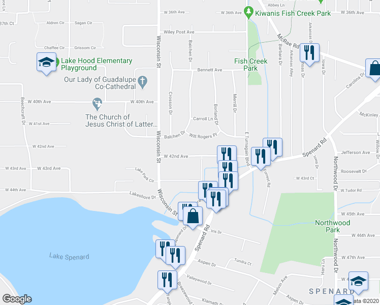 map of restaurants, bars, coffee shops, grocery stores, and more near 3021 West 42nd Avenue in Anchorage