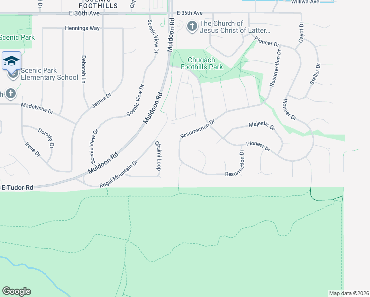 map of restaurants, bars, coffee shops, grocery stores, and more near 4220 Pinnacle Circle in Anchorage