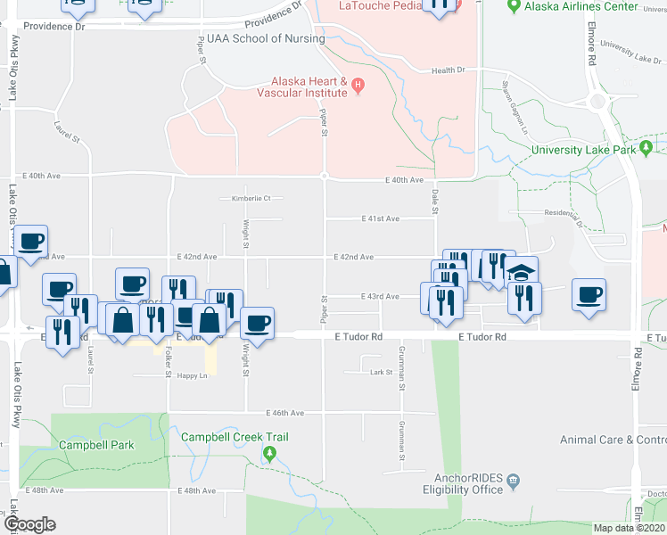 map of restaurants, bars, coffee shops, grocery stores, and more near 3101 East 43rd Avenue in Anchorage
