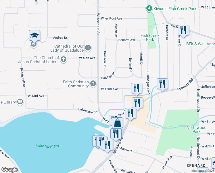 map of restaurants, bars, coffee shops, grocery stores, and more near 3108 West 42nd Avenue in Anchorage