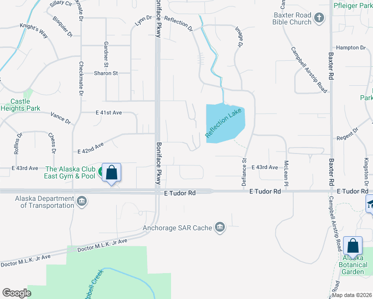 map of restaurants, bars, coffee shops, grocery stores, and more near 5555 East 43rd Avenue in Anchorage