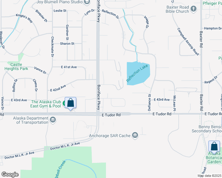 map of restaurants, bars, coffee shops, grocery stores, and more near 5555 East 43rd Avenue in Anchorage