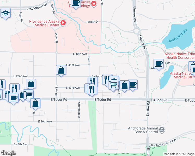 map of restaurants, bars, coffee shops, grocery stores, and more near 4241B Dale Street in Anchorage