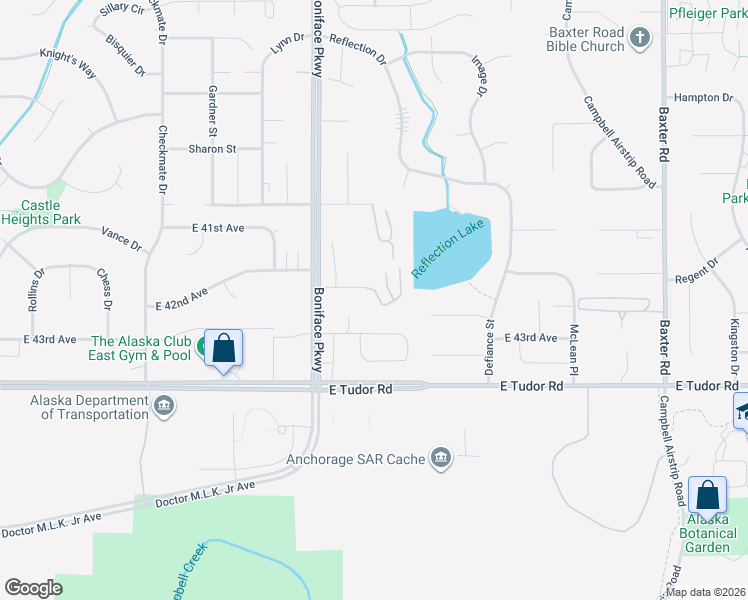 map of restaurants, bars, coffee shops, grocery stores, and more near 5555 East 43rd Avenue in Anchorage