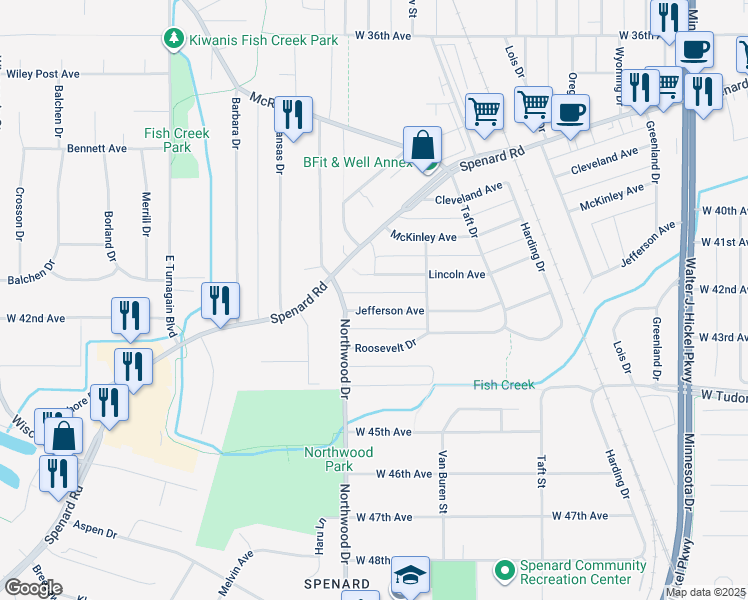map of restaurants, bars, coffee shops, grocery stores, and more near 2310 Jefferson Avenue in Anchorage