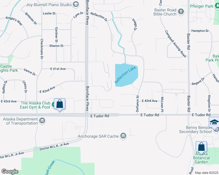 map of restaurants, bars, coffee shops, grocery stores, and more near 5635 East 43rd Avenue in Anchorage