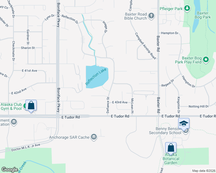 map of restaurants, bars, coffee shops, grocery stores, and more near 4100 Defiance Street in Anchorage