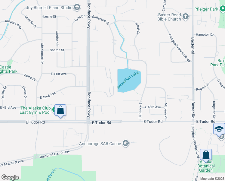 map of restaurants, bars, coffee shops, grocery stores, and more near 5643 Chilkoot Court in Anchorage