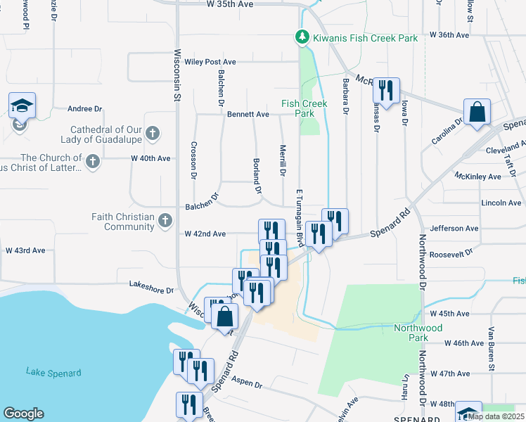 map of restaurants, bars, coffee shops, grocery stores, and more near 4004 Merrill Drive in Anchorage
