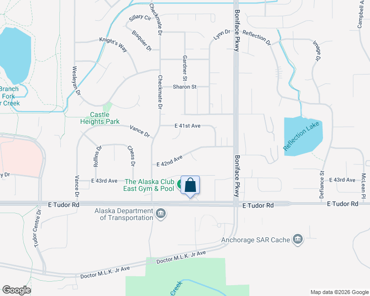 map of restaurants, bars, coffee shops, grocery stores, and more near 4127 Vista Court in Anchorage
