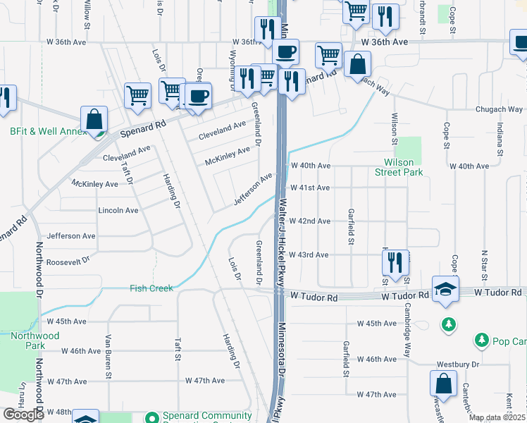 map of restaurants, bars, coffee shops, grocery stores, and more near 1708 Jefferson Avenue in Anchorage