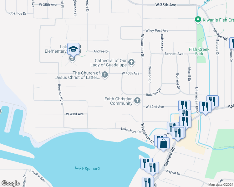 map of restaurants, bars, coffee shops, grocery stores, and more near 3430 Balchen Drive in Anchorage