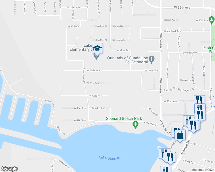 map of restaurants, bars, coffee shops, grocery stores, and more near 3504 West 41st Avenue in Anchorage
