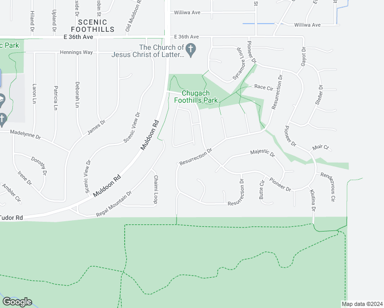 map of restaurants, bars, coffee shops, grocery stores, and more near 7914 Resurrection Drive in Anchorage
