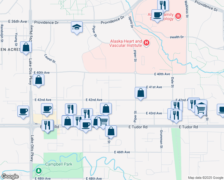 map of restaurants, bars, coffee shops, grocery stores, and more near 4115 Wright Street in Anchorage