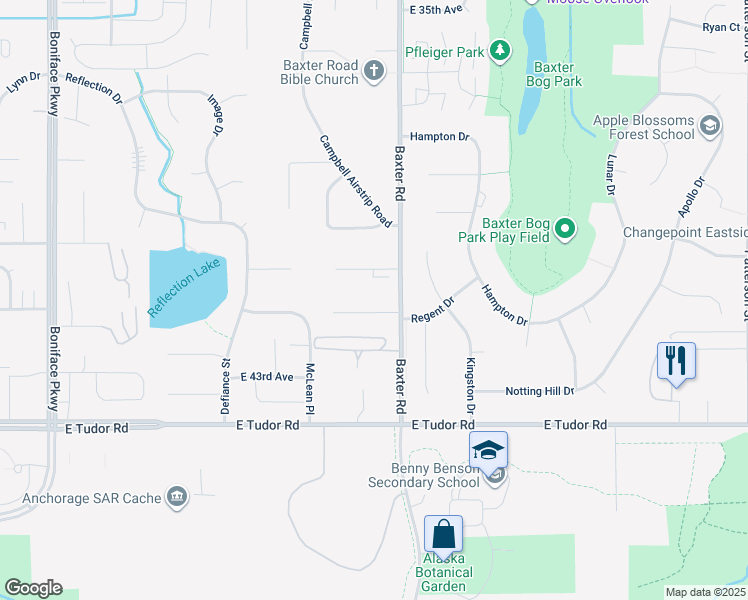map of restaurants, bars, coffee shops, grocery stores, and more near 6225 Eastwood Court in Anchorage