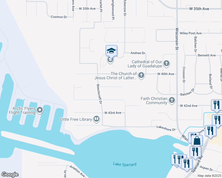 map of restaurants, bars, coffee shops, grocery stores, and more near 3606 West 41st Avenue in Anchorage