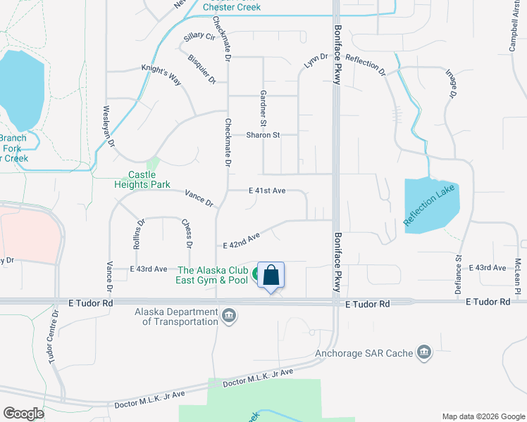 map of restaurants, bars, coffee shops, grocery stores, and more near 4127 Vista Court in Anchorage