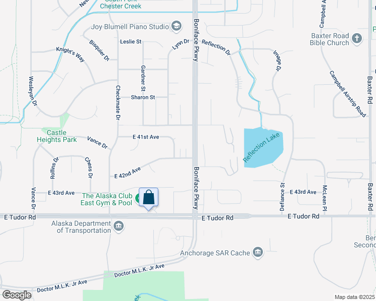 map of restaurants, bars, coffee shops, grocery stores, and more near 5419 East 42nd Avenue in Anchorage