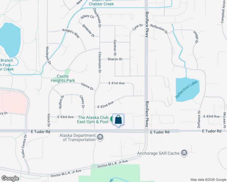 map of restaurants, bars, coffee shops, grocery stores, and more near 4127 Vista Court in Anchorage
