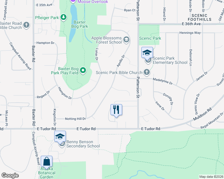 map of restaurants, bars, coffee shops, grocery stores, and more near 4118 Apollo Drive in Anchorage