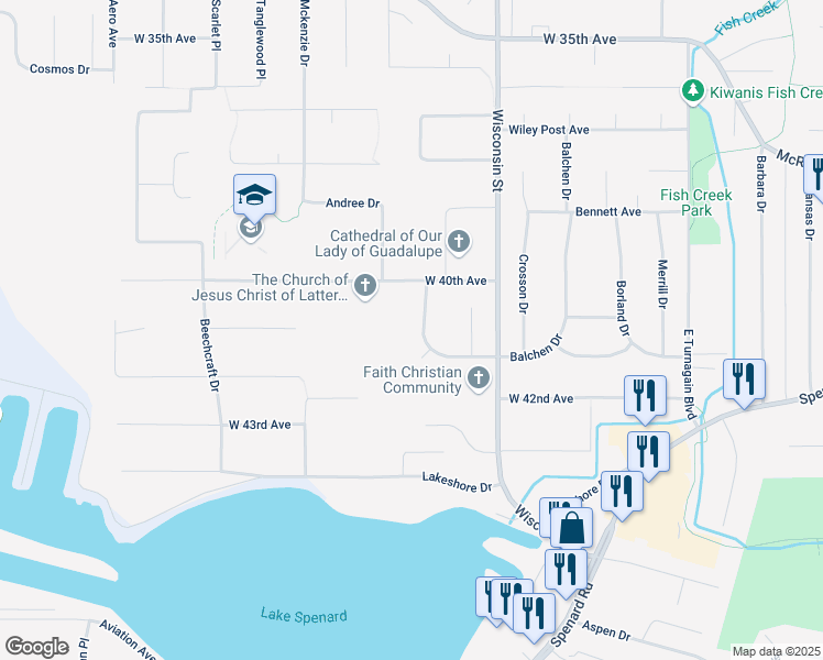 map of restaurants, bars, coffee shops, grocery stores, and more near 3430 Balchen Drive in Anchorage