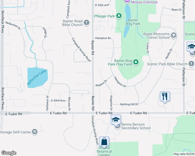 map of restaurants, bars, coffee shops, grocery stores, and more near 4054 Kingston Drive in Anchorage