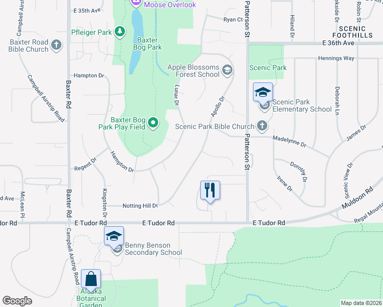 map of restaurants, bars, coffee shops, grocery stores, and more near 4118 Apollo Dr in Anchorage