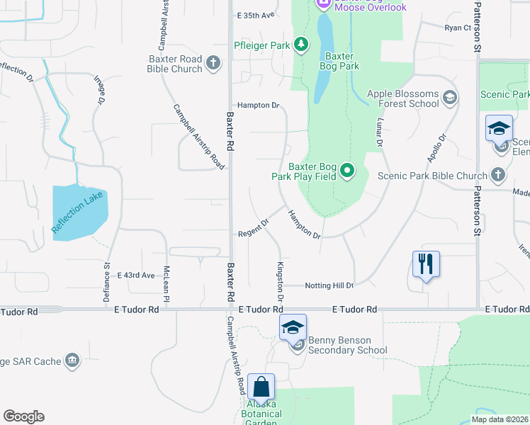map of restaurants, bars, coffee shops, grocery stores, and more near 6409 Regent Dr in Anchorage