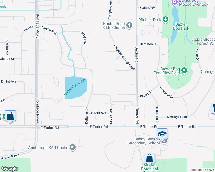 map of restaurants, bars, coffee shops, grocery stores, and more near 6050 Longoria Circle in Anchorage