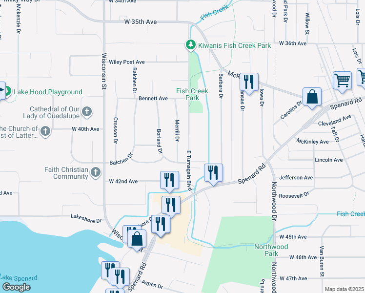 map of restaurants, bars, coffee shops, grocery stores, and more near 4001 Merrill Drive in Anchorage