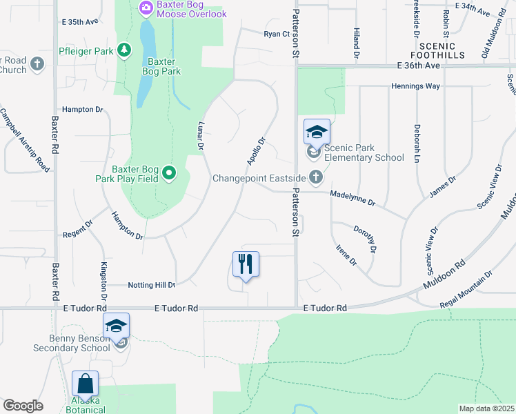 map of restaurants, bars, coffee shops, grocery stores, and more near 6935 Gemini Drive in Anchorage