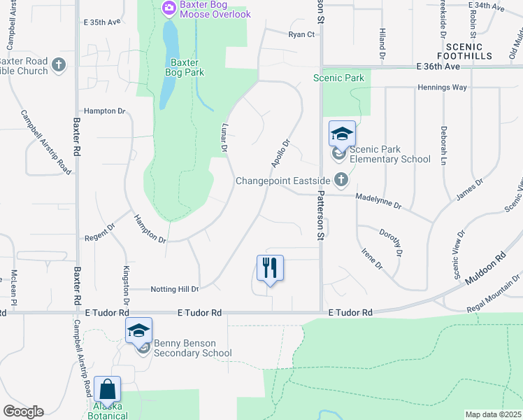 map of restaurants, bars, coffee shops, grocery stores, and more near 4118 Apollo Drive in Anchorage